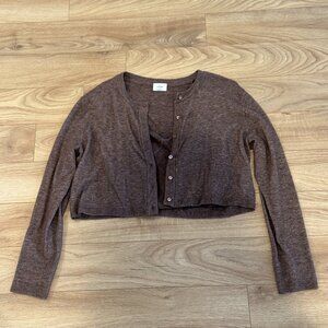 Aritzia Wilfred Cardigan and Sweetheart Tank | Carmalized Walnut | Medium